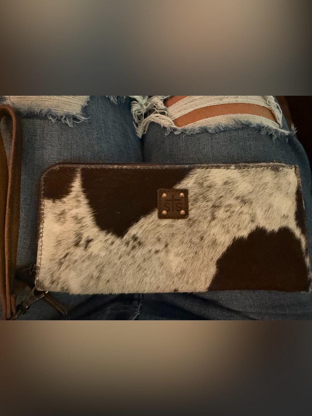 STS Ranchwear Cowhide Wristlet Wallet in White and Brown